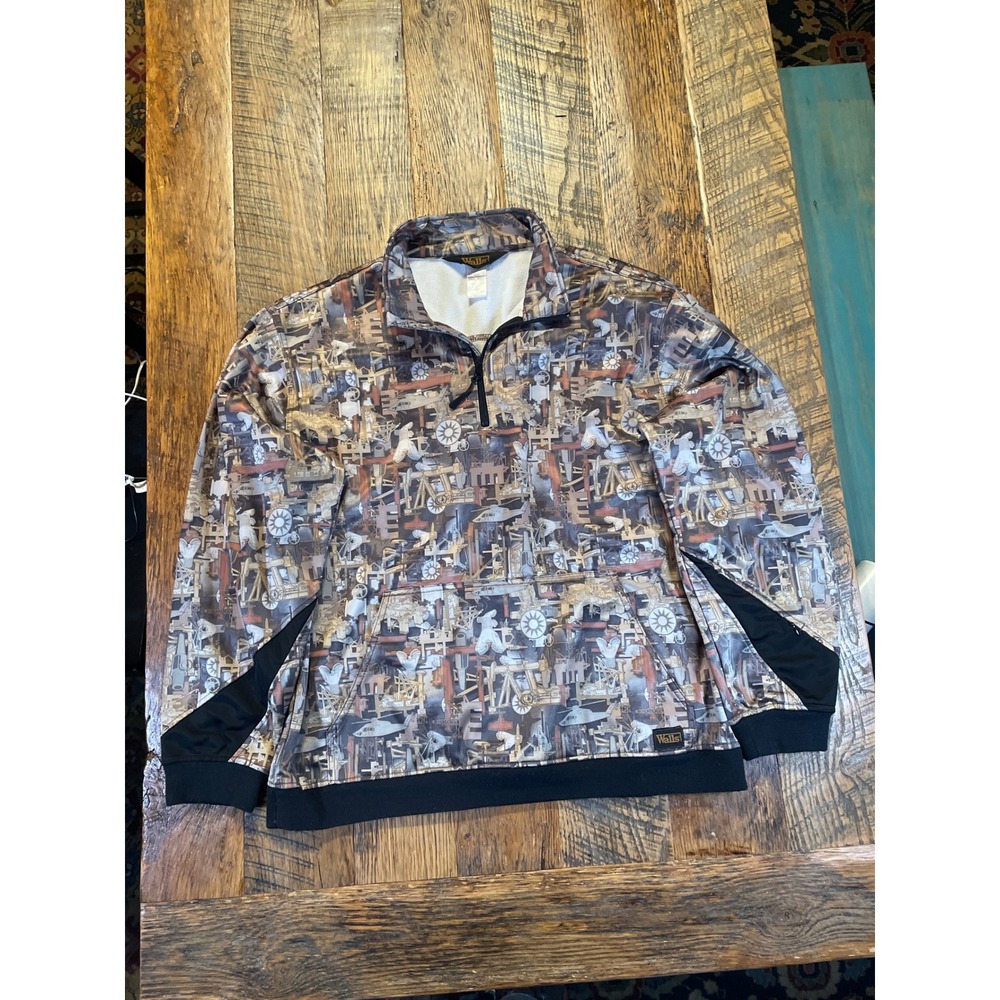 Walls Mens XL 1/4 Zip Pullover‎ Outdoor Graphic Oilfield Camo Print Long Sleeve